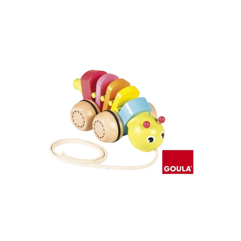 Il bruco in legno trainabile di Goula colorato e divertente