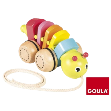Il bruco in legno trainabile di Goula colorato e divertente
