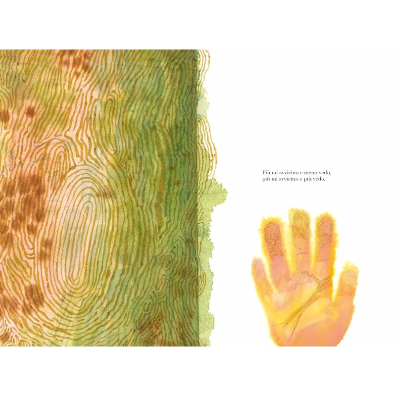 Il protagonista del libro Amico albero di Terre di Mezzo cerca di entrare in connessione con un enorme albero