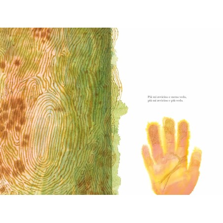 Il protagonista del libro Amico albero di Terre di Mezzo cerca di entrare in connessione con un enorme albero