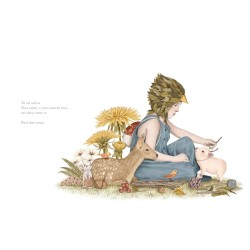 La piccola protagonista con il copricapo da uccello del libro Il mondo ti aspetta di Terre di Mezzo