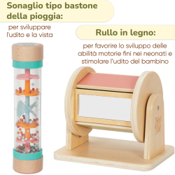 Il sonaglio e il rullo in legno della Box Giochi Montessori in Legno per neonati 0-6 mesi Il sonaglio e il rullo in legno della Box Giochi Montessori in Legno per neonati 0-6 mesi