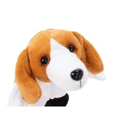 il dettaglio del musetto della marionetta in morbido peluche a forma di cagnolino della Beleduc il dettaglio del musetto della marionetta in morbido peluche a forma di cagnolino della Beleduc
