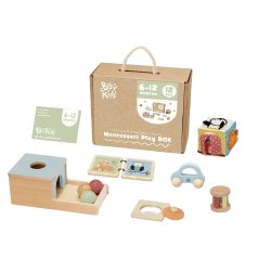 Il contenuto della Box Giochi Montessori in Legno 6-12 mesi di BusyKids Il contenuto della Box Giochi Montessori in Legno 6-12 mesi di BusyKids