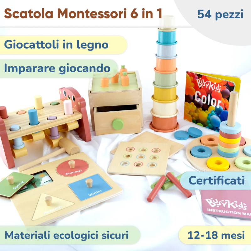 Tutti i giochi della Box Giochi Montessori 12-18 Mes di BusyKids Tutti i giochi della Box Giochi Montessori 12-18 Mes di BusyKids
