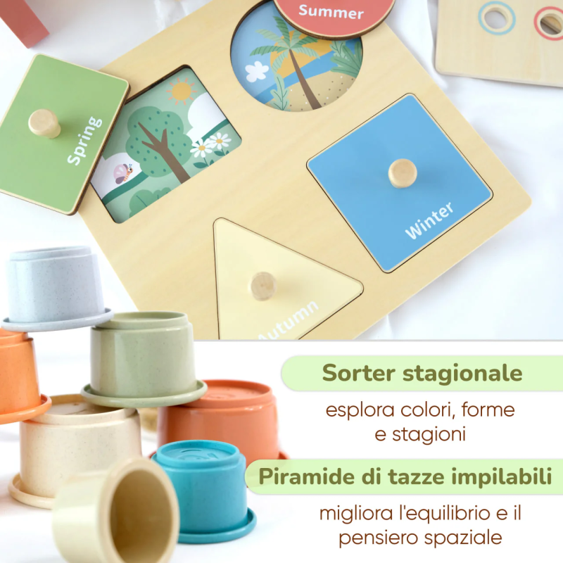 Gioco ad incastri con le 4 stagioni e tazzine impilabili Gioco ad incastri con le 4 stagioni e tazzine impilabili