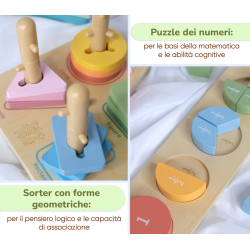 Incastro forme geometriche colorate su base di legno e Puzzle in legno dei numeri Incastro forme geometriche colorate su base di legno e Puzzle in legno dei numeri