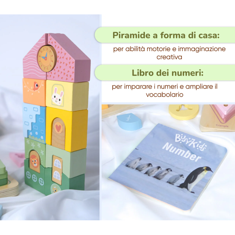 Costruzioni con forme geometriche raffiguranti una casa e Libro dei numeri Costruzioni con forme geometriche raffiguranti una casa e Libro dei numeri