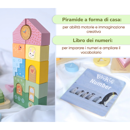 Costruzioni con forme geometriche raffiguranti una casa e Libro dei numeri Costruzioni con forme geometriche raffiguranti una casa e Libro dei numeri