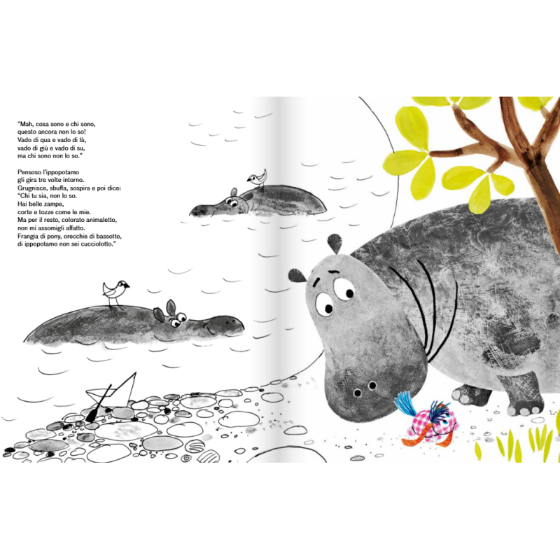 L'incontro del protagonista del libro Il piccolo Io-sono-io di Caissa Italia con l'ippopotamo L'incontro del protagonista del libro Il piccolo Io-sono-io di Caissa Italia con l'ippopotamo