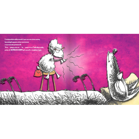 L'agnello nel libro Vado a vivere col lupo di Caissa Italia cerca in tutti i modi di farsi accettare come coinquilino dal lupo