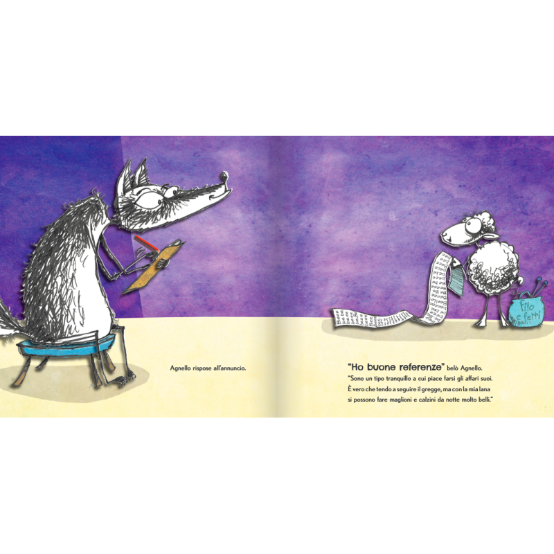 La storia del lupo e dell'agnello che vuole diventare il suo coinquilino nel libro Vado a vivere col lupo di Caissa Italia