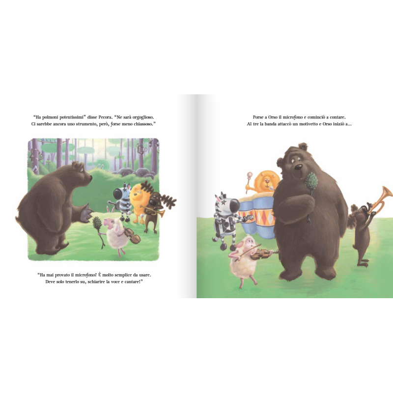 Il protagonista del Libro Orso che musica! di Caissa Italia cerca in tutti i modi uno strumento da poter suonare Il protagonista del Libro Orso che musica! di Caissa Italia cerca in tutti i modi uno strumento da poter suonare