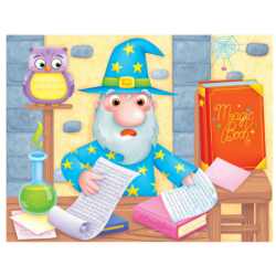 Il simpatico protagonista Wizard con il suo amico Gufo del libro in inglese Magic Book di Raffaello Editore Il simpatico protagonista Wizard con il suo amico Gufo del libro in inglese Magic Book di Raffaello Editore