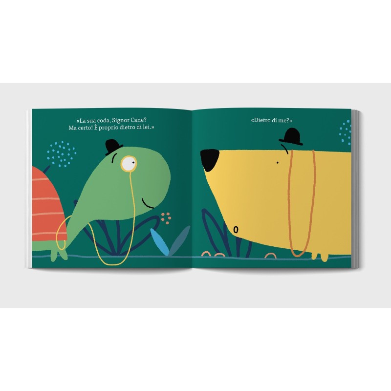 Il Signor Cane si farà aiutare dal Signor Tartaruga nella ricerca della sua coda nel libro Ha visto la mia coda? di Minibombo Il Signor Cane si farà aiutare dal Signor Tartaruga nella ricerca della sua coda nel libro Ha visto la mia coda? di Minibombo