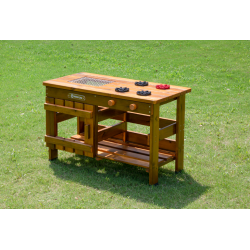 Il Barbecue Gioco in Legno da Esterno per Bambini di Wisdom è in legno di pino, sicuro e durevole