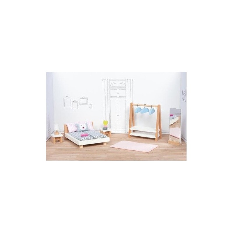 Design semplice ed elegante per il Set di mobili in Legno per bambole raffiguranti una Camera da Letto di Goki