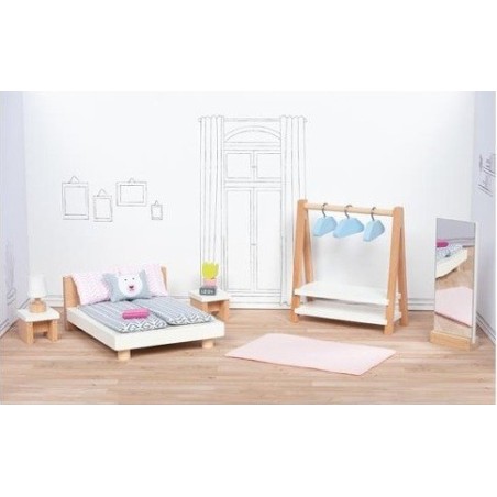 Design semplice ed elegante per il Set di mobili in Legno per bambole raffiguranti una Camera da Letto di Goki