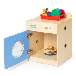 Un gioco simbolico per sviluppare autonomia nei bambini la Lavatrice Giocattolo in Legno per Bambini di Wisdom