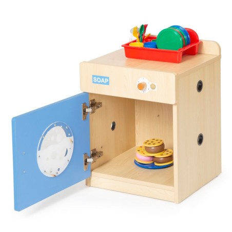 Un gioco simbolico per sviluppare autonomia nei bambini la Lavatrice Giocattolo in Legno per Bambini di Wisdom