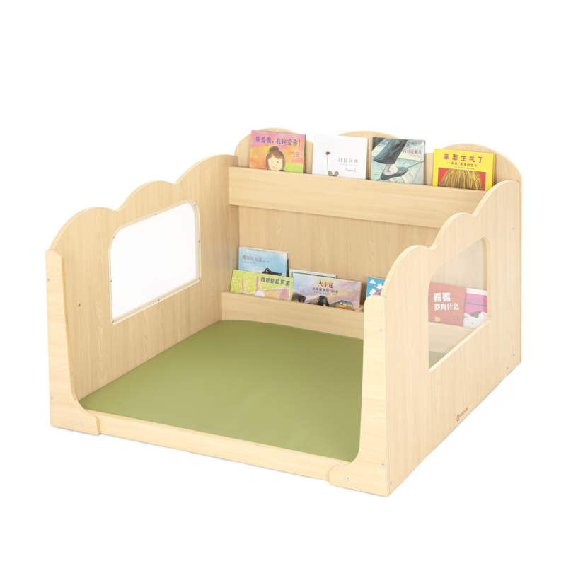 Un posto di lettura e relax per i bambini con l'Angolo Lettura in Legno con Libreria per Bambini di Wisdom
