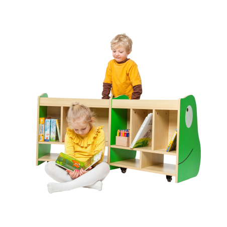 La Libreria Pieghevole a Forma di Rana per Bambini aperta ha tantissimo spazio per riporre tanti oggetti