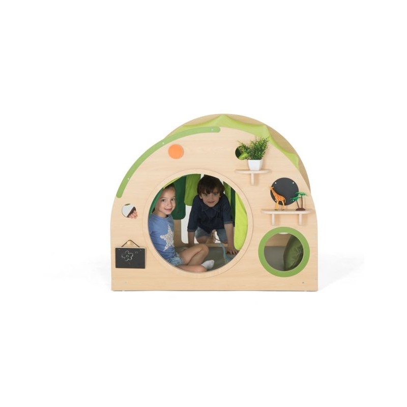 Un angolo di relax dedicato alla lettura il Rifugio Gioco e Lettura in Legno per Bambini di Wisdom