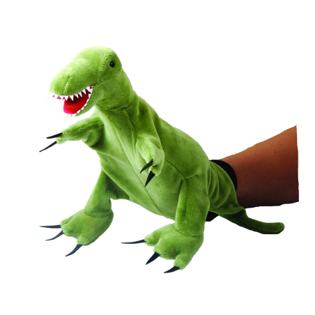 La marionetta in morbido peluche a forma di dinosauro