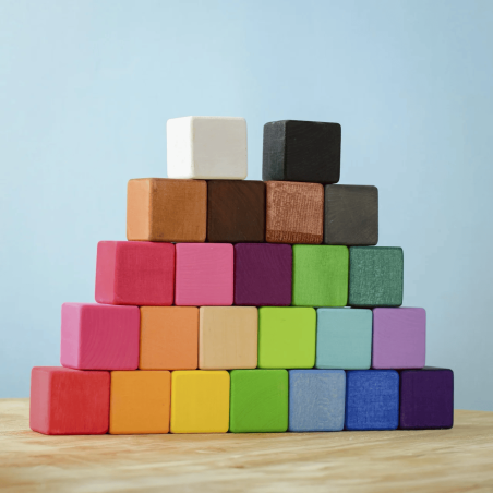 24 mattoncini in legno coloratissimi della BumbuToys