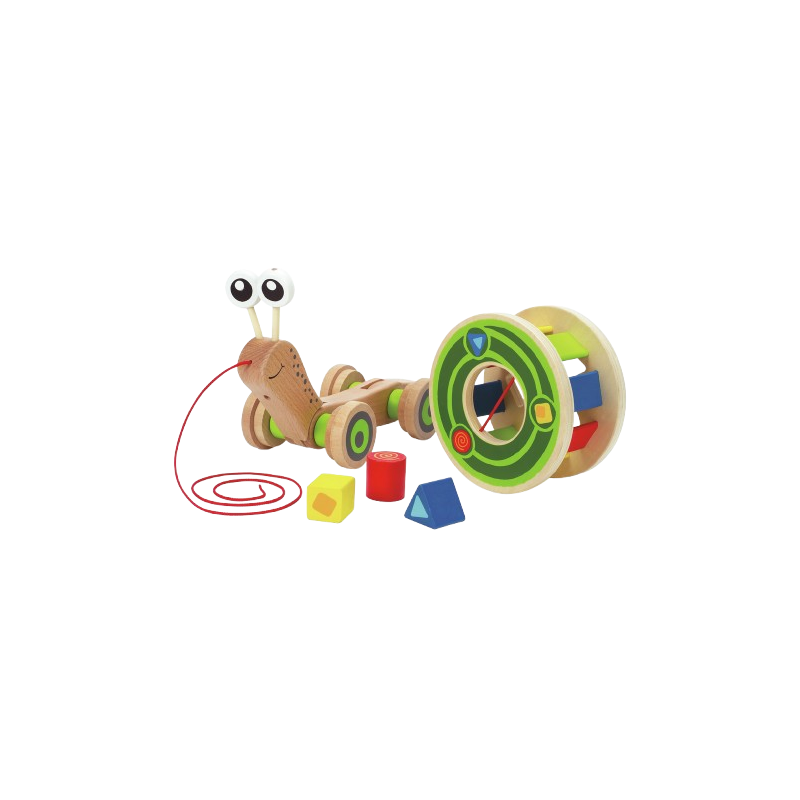 Il guscio della Lumaca da tirare di Hape è removibile e un gioco di apprendimento Il guscio della Lumaca da tirare di Hape è removibile e un gioco di apprendimento