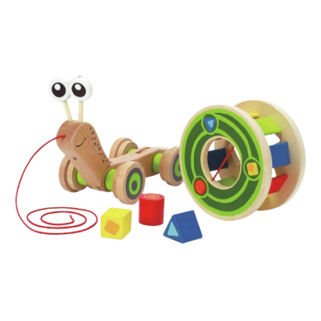 Il guscio della Lumaca da tirare di Hape è removibile e un gioco di apprendimento Il guscio della Lumaca da tirare di Hape è removibile e un gioco di apprendimento