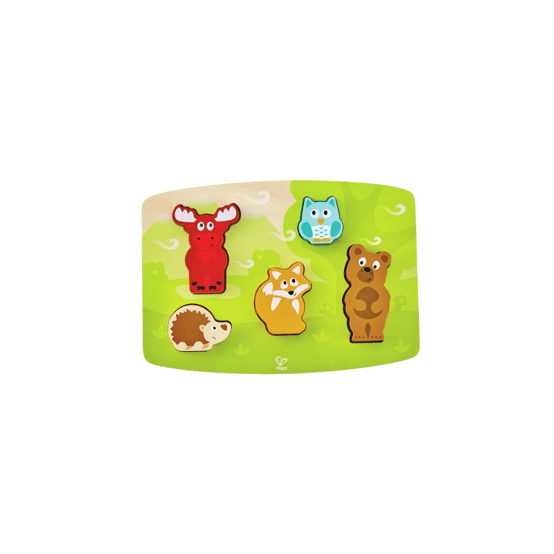 Il Puzzle tattile degli animali della foresta di Hape in vari materiali diversi al tatto
