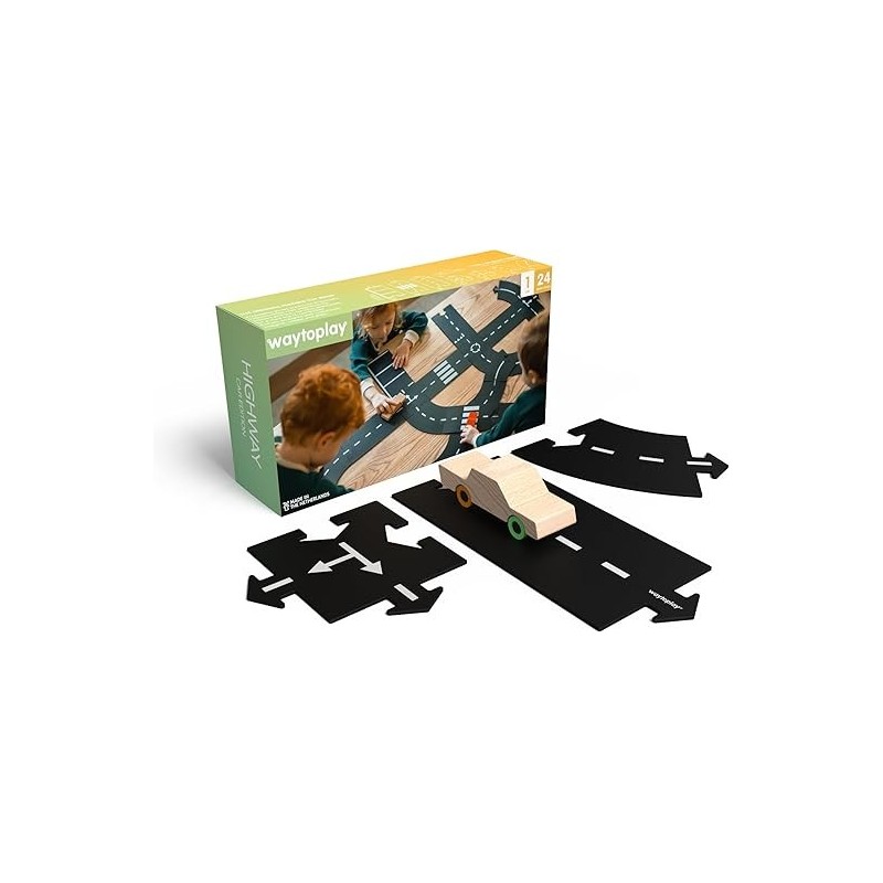 Scatola e contenuto della pista Highway da 24 pezzi con macchinina inclusa di Waytolplay