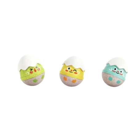3 adorabili sonagli a forma di pulcini con guscio della Hape