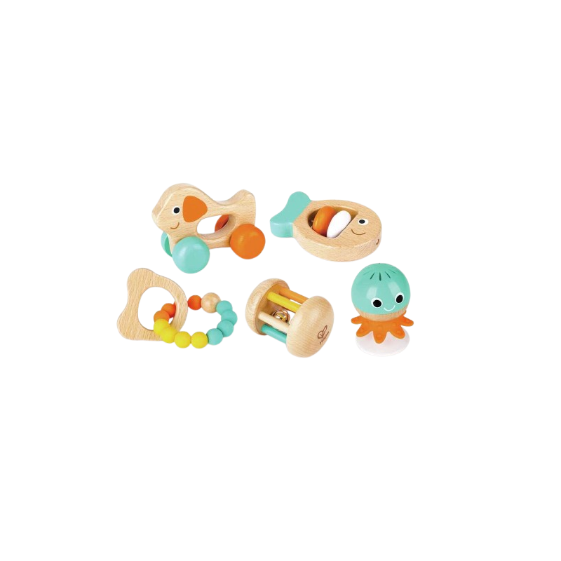 Un set di 5 articoli della Hape per bambini da 0 mesi