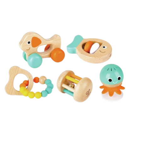 Un set di 5 articoli della Hape per bambini da 0 mesi