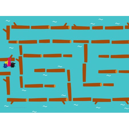 Uno dei giochi di labirinto in cui il lettore dovrà aiutare i protagonisti a scappare da lupo in Affamato come un lupo Uno dei giochi di labirinto in cui il lettore dovrà aiutare i protagonisti a scappare da lupo in Affamato come un lupo