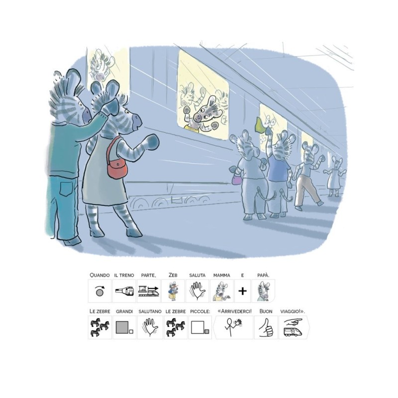 Il momento dei saluti nell'immagine toccante del libro Zeb e la scorta di baci di Officina Babùk