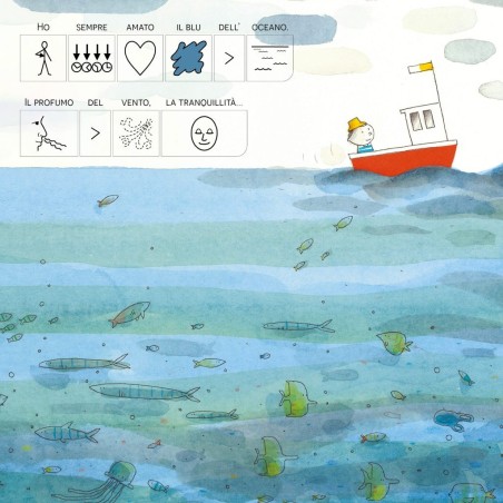 Jonas adora il mare, il profumo e la tranquillità nel libro Ti voglio bene Blu di Officina Babùk