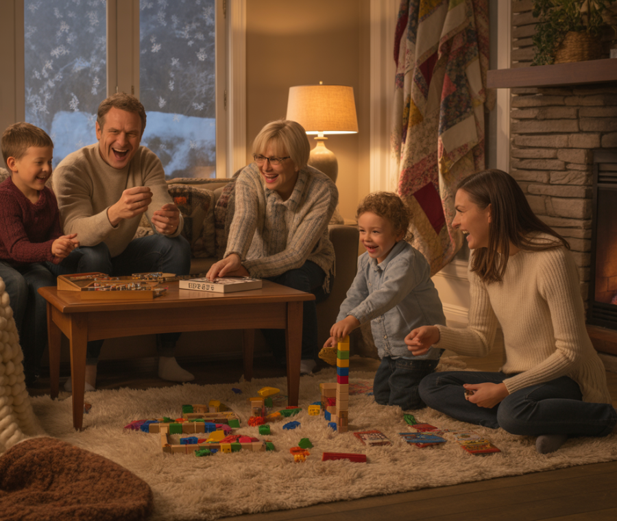 famiglia che gioca a natale