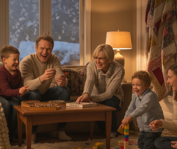 famiglia che gioca a natale insieme